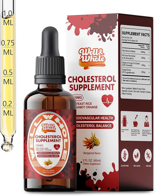Cholesterol Support Liquid Drops | Plant Sterols & Red Yeast Rice Tincture | Bergamot & Guggul Extract | Heart Health Formula with Enhanced Absorption | Vegan, Non-GMO, 2 Fl Oz