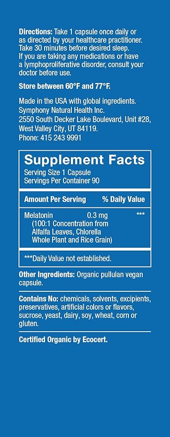 0.3mg – The First Phyto-Melatonin (Natural Plant Melatonin) – 180 Vegan Capsules (180 Day Supply) Low Dose, Natural Sleep Aid and Circadian Rhythm Support…