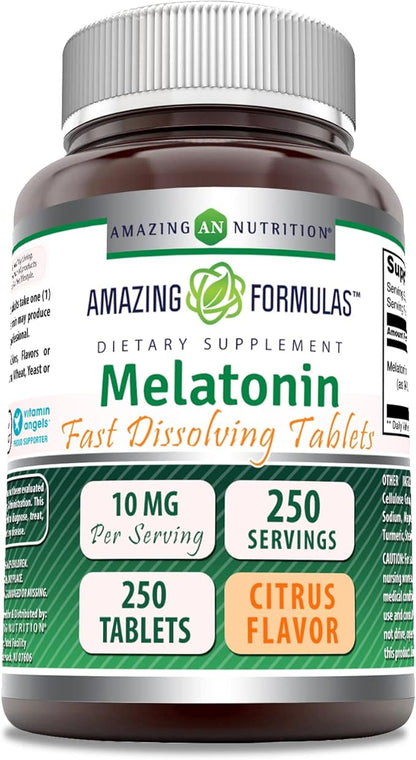 Amazing Formulas Melatonin Fast Dissolve 10 Mg 250 Tablets | Citrus Flavor | Non-GMO | Gluten Free | Made in USA