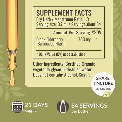 HERBAMAMA Black Elderberry Drops - Vegan Elderberry Liquid Extract for Immune Support - Non-GMO, Alcohol & Sugar-Free Immunity Supplement, 21-Day Supply