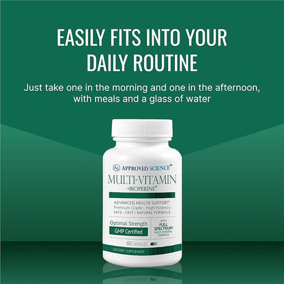 Approved Science Multi-Vitamin - with Full-Spectrum B-Vitamins, Green Tea, Lutein, Lycopene, Zeaxanthin, BioPerine - 60 Capsules - 3 Month Supply