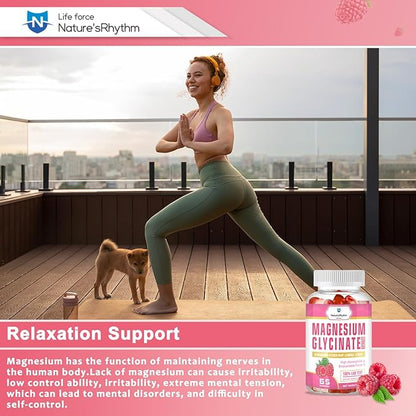 Nature‘s Rhythm Magnesium Gummies 500mg - 65 Ct | Magnesium Glycinate Supplements for Relaxation, Stress Relief, and Sleep for Adults & Kids Tasty and Tangy Raspberry Flavor