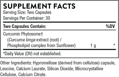 THORNE Curcumin Phytosome 1000 mg (Meriva) - Clinically Studied, High Absorption - Supports Healthy Inflammatory Response in Joints, Muscles, GI Tract, Liver, and Brain* - 60 Capsules - 30 Servings