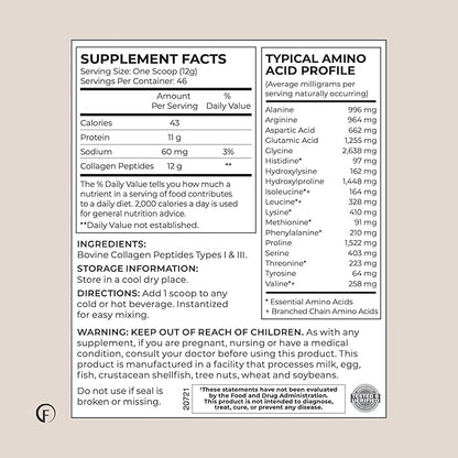 Faster Way - Collagen Peptides - 12g Hydrolyzed Collagen + 11g Protein Per Serving - Hair, Skin & Nails - Amino Acids - Grass-Fed - Sugar, Gluten & Dairy Free - Non-GMO -Unflavored Powder -30 Servings