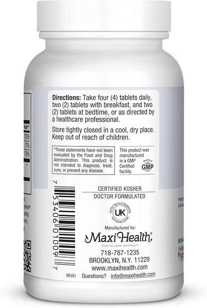 Maxi Health Calcium Magnesium Supplement with Vitamin D3 and Boron - Kosher Bone Health & Nighttime Formula, Calcium Citrate CalMag & Vitamin D (90 Tablets)