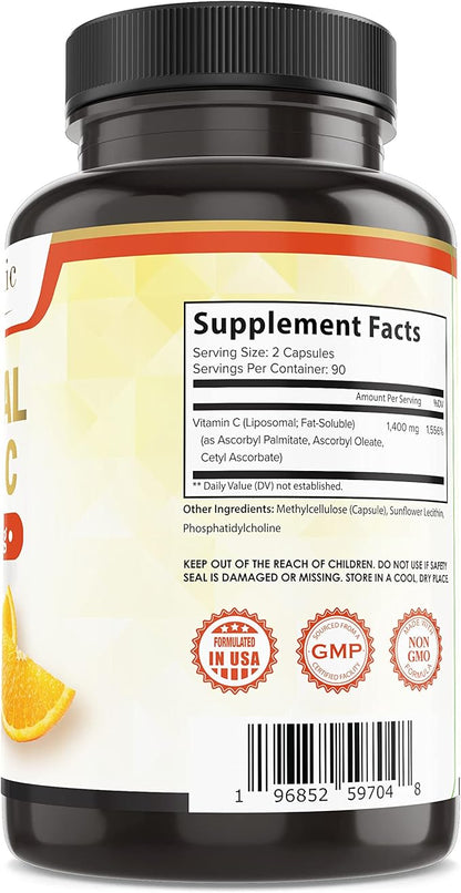 Liposomal Vitamin C Dietary Supplement, Capsules Non GMO, Soy Free, Gluten Free