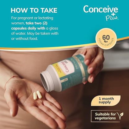 Conceive Plus Prenatal Vitamins for Women Supplement - Multivitamin With Folic Acid for Pregnancy Vegan, Choline, Iron - Pre Natal Vitamins DHA, Non GMO - Maternity Vitamin for Brain & Eye 60 Capsules