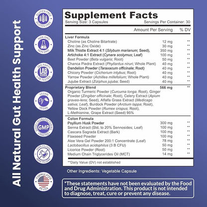 Liver Detox & Colon Cleanse - 2X Stronger - Liver Cleanse Detox & Repair - Colon Cleanser & Detox - Premium Milk Thistle Supplement - Men & Women - Vegan 90 Capsules