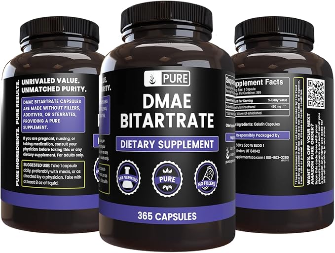 Pure Original Ingredients DMAE Bitartrate (365 Capsules) No Magnesium Or Rice Fillers, Always Pure, Lab Verified