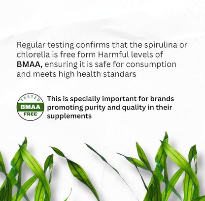 Chlorella Spirulina Powder Capsules Organic 3000 mg of BMAA Free Purest Blue Green Algae - Best Natural Detox Raw Vegan Vitamins Protein Green Superfood - Made in USA