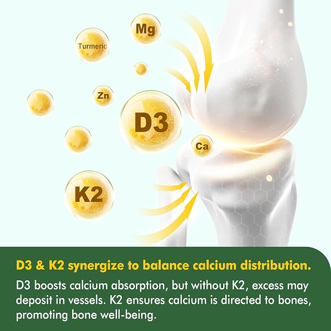 Liposomal Vitamin D3 10000 IU w/Vitamin K2 (MK-7), Turmeric, MCT Oil, Magnesium & Zinc for Max Calcium Absorption, D3 and K2 Supplements for Bone, Moo-d & Immune, Vegan, 120Cts