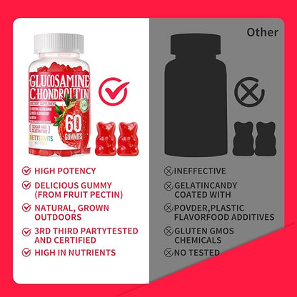 Glucosamine Chondroitin Gummies with MSM & Elderberry Extra Strength - Joint Support, Antioxidant Immune Support Supplement for Adults, Men & Women.60 Strawberry Gummies