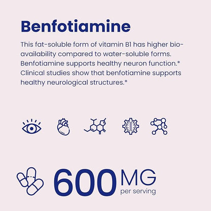 VHC Vitamin B1 Benfotiamine 600mg Supplement- 5X Time Fat-Soluble Thiamine Vitamin B1- Max Boost Bioavailable Thiamine B1 Levels-120 Veggie Capsules,Non-GMO, Soy Free- Made in USA