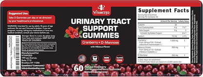 Potent Cranberry Gummies 1500mg with D Mannose - Urinary Tract Health for Women & Men, Urinary Flush & Bladder Fast-Acting Support Supplements with Hibiscus Powder, 60 Count