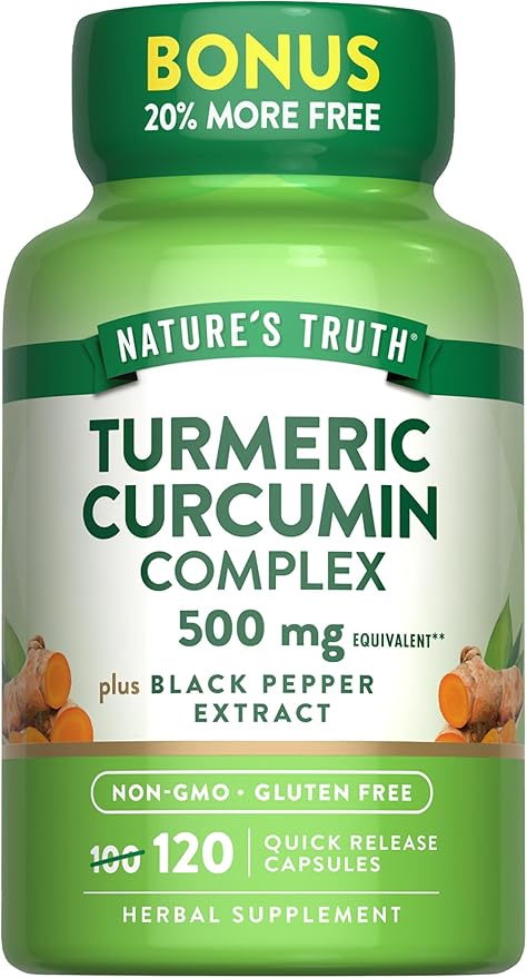 Nature's Truth Turmeric Curcumin 500mg | 120 Capsules | with Black Pepper Extract | Non-GMO and Gluten Free Supplement