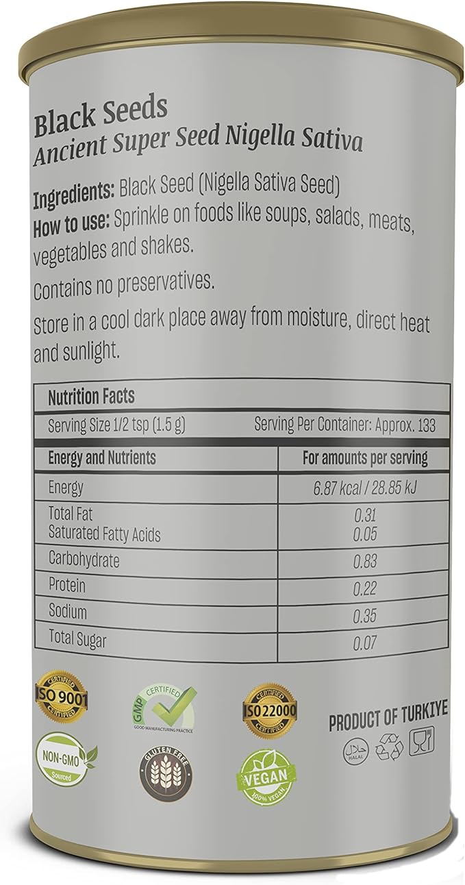 Black Cumin Seeds 7 oz (200 g) - Premium Quality Ancient Super Seed, Nigella Sativa, Immune Support, High Thymoquinone, Gluten Free, Non-GMO, Vegan