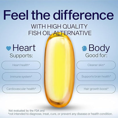 Fish Oil Omega 3 Supplements Alternative-YES Omega 3 & 6 Fatty Acid - Burpless, Plant Based - DHA, EPA, SDA - Cholesterol, Heart, Skin, Energy, Eyes, Immunity Support by YES (4 x 120 Gel caps)