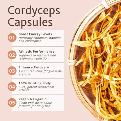 Magic Doze Cordyceps Mushroom Capsules - 60 Vegan Capsules, Herbal Supplement for Dietary Use