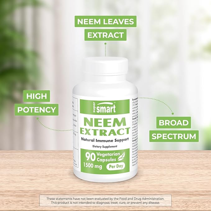 Supersmart - Neem Extract 1500mg per Day - Azadirachta Indica Leaf Oil Extract - Neem Supplement | Non-GMO & Gluten Free - 90 Vegetarian Capsules