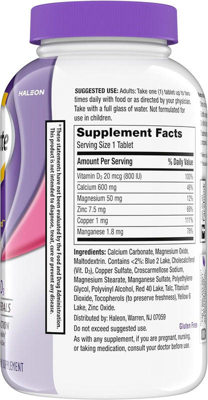 Caltrate 600 Plus D3 Plus Minerals Calcium and Vitamin D Supplement Tablets, Bone Health and Mineral Supplement for Adults - 165 Count