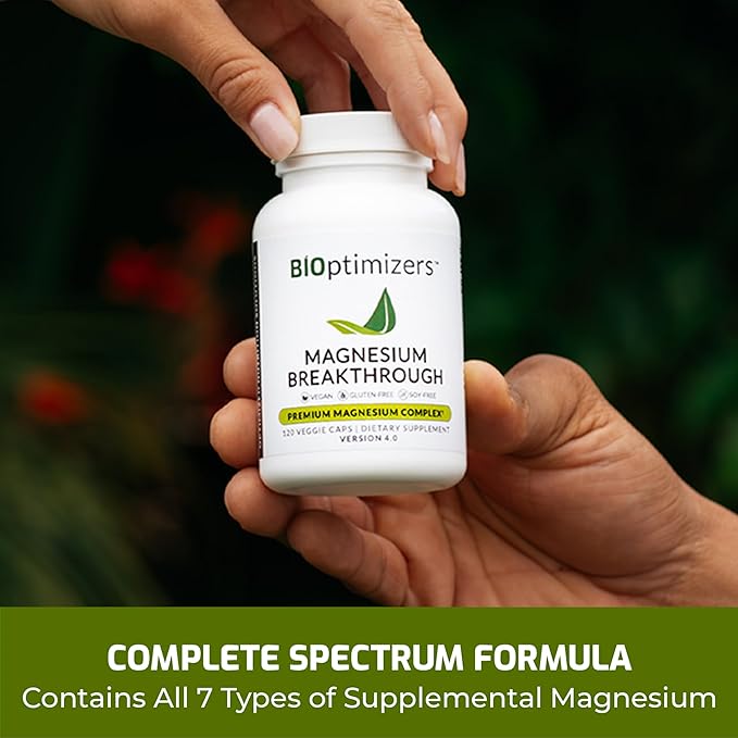 BIOptimizers Magnesium Breakthrough Supplement 4.0 - 7 Forms of Mg: Glycinate, Malate, Citrate, and More - Natural Support for Sleep and Cognitive Function - 60 Capsules- Calming Vitamins Complex