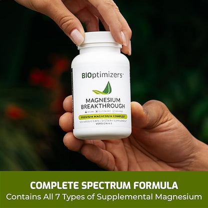 BIOptimizers Magnesium Breakthrough Supplement 4.0 - 7 Forms of Mg: Glycinate, Malate, Citrate, and More - Natural Support for Sleep and Cognitive Function - 60 Capsules- Calming Vitamins Complex