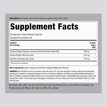 Piping Rock Cayenne Pepper Capsules | 180 Count | Capsicum Annuum | Plus Ginger and Hawthorn Berry | Herbal Supplement | Non-GMO, Gluten Free
