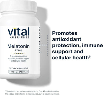 Vital Nutrients Melatonin 20mg | Vegan | Sleep Supplement to Support The Body's Natural Sleep Cycle* | Gluten, Dairy, Soy Free | 60 Capsules