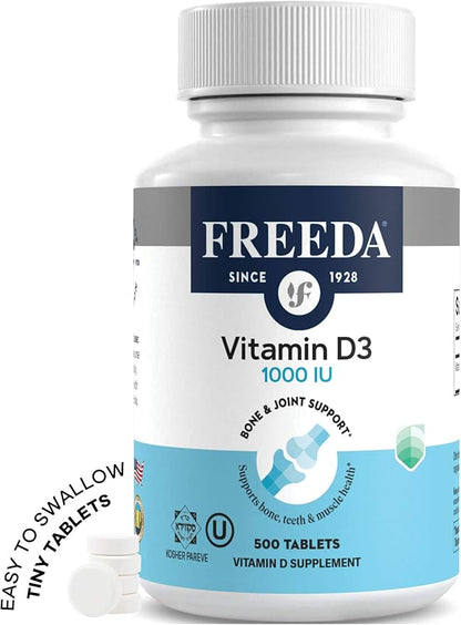 FREEDA Vitamin D3-1000 IU - Pure High Potency Kosher Supplement Tablets - Bone and Muscle Health, Calcium Absorption, Immune Support for Men and Women* - 500 Count