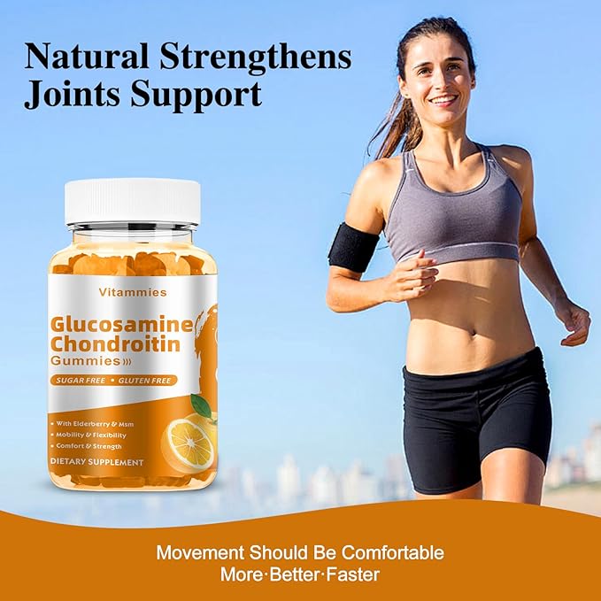 Glucosamine Chondroitin Gummies with MSM & Elderberry Extra Strength - Joint Support, Antioxidant Immune Support Supplement for Adults, Men & Women - 60 Orange Gummies