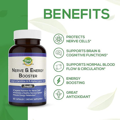Acetyl L-carnitine 1000mg & R-Alpha Lipoic Acid 300mg Capsules - Nerve & Energy Booster Ala Supplement & Carnitine Supplement - Cardiovascular, Cognitive Function & Antioxidant Support