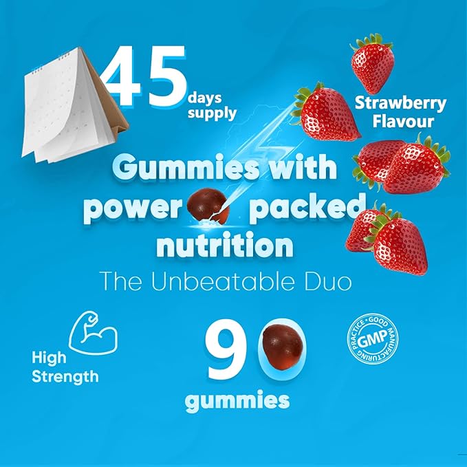 Ashwagandha Gummies 2000mg, Ashwagandha High Strength Root Extract Supplement with Vitamin B12 for Men Women, Strawberry Flavour 45 Days Supply 90 Gummies