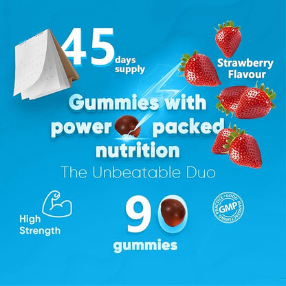 Ashwagandha Gummies 2000mg, Ashwagandha High Strength Root Extract Supplement with Vitamin B12 for Men Women, Strawberry Flavour 45 Days Supply 90 Gummies