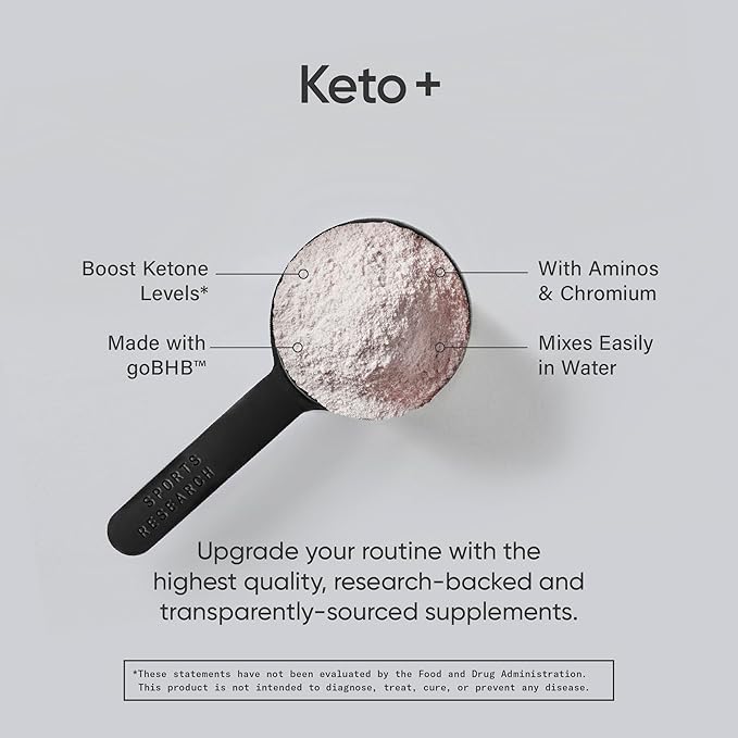 Sports Research Keto Plus Exogenous Ketones with goBHB - 30 Servings | Keto Electrolyte Powder for Hydration, Energy, Focus & Ketosis | Keto Certified, Vegan Friendly (Fruit Punch)