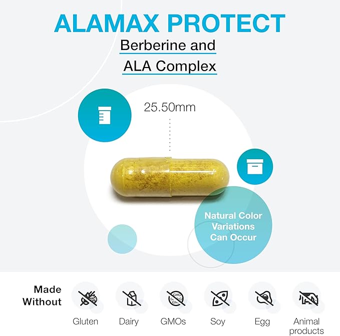 XYMOGEN ALAmax Protect - Berberine and ALA Supplement Complex - Alpha-Lipoic Acid with Berberine HCI + Biotin to Help Support Cardiometabolic Health (120 Capsules)