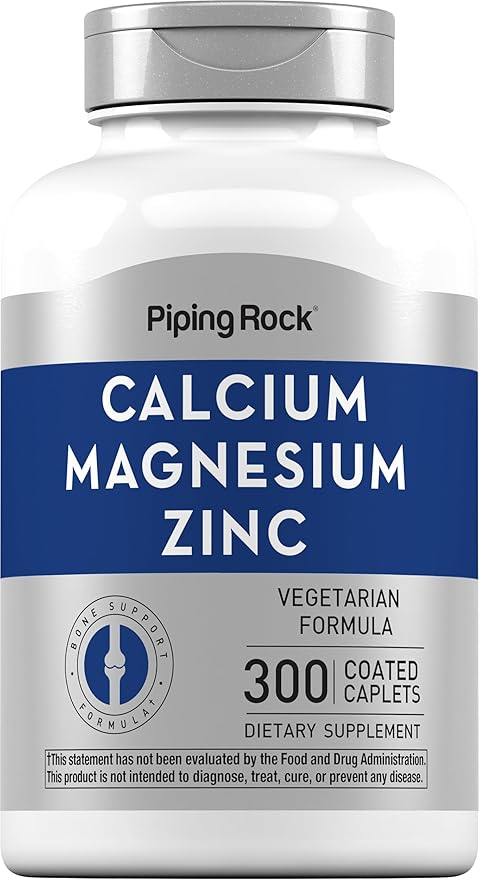 Piping Rock Calcium Magnesium Zinc Supplement | 300 Coated Caplets | Non-GMO, Gluten Free