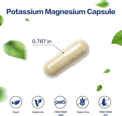Potassium Magnesium Supplement 1000mg,High Absorption Magnesium Potassium Zinc Aspartate (90 Capsules)