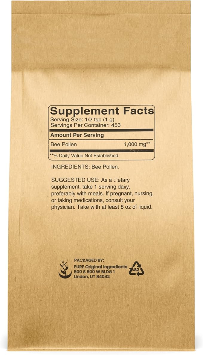 PURE ORIGINAL INGREDIENTS Bee Pollen Powder, 1 lb, No fillers, Undiluted Supplement