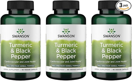 Swanson Premium- Turmeric & Black Pepper - Antioxidant, Digestion & Joint Support - 90 Veg Caps (3 Pack)
