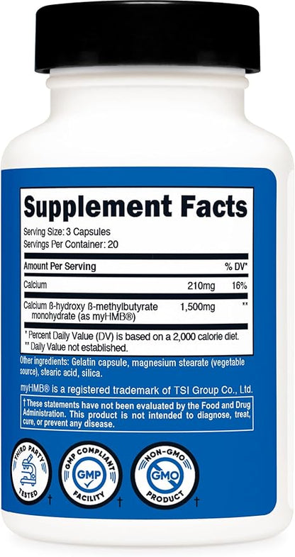 Nutricost myHMB Capsules 1,500MG Calcium HMB Per Serving, 60 Capsules, 20 Servings - Performance Line, Calcium B-Hydroxy B-Methylbutyrate Monohydrate