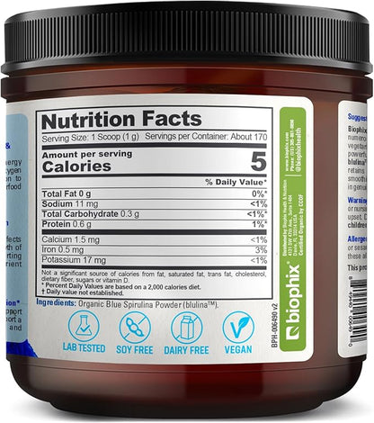 biophix Blue Spirulina Powder Organic 6 oz – Natural Dye Pigment Nutrient-Rich Algae – Blue Algae Supplement – Pure Organic Espirulina Azul en Polvo – 170 Servings