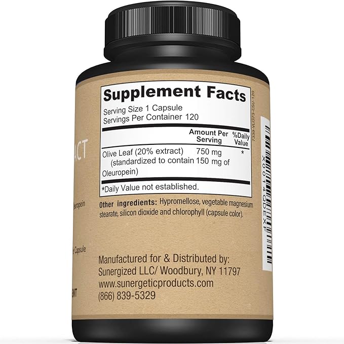 Premium Olive Leaf Extract Capsules – Standardized to 20% Oleuropein – Super Strength Olive Leaf Exact Supplement Supports Immune System & Cardiovascular Health – 750mg Per Capsule – 120 Capsules