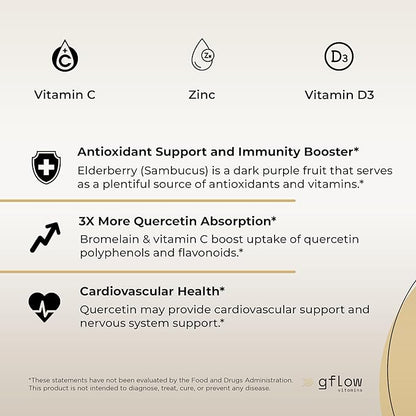 Quercetin with Vitamin C and Zinc - 500mg - Quercetin with Bromelain - Zinc Quercetin - 120 Veggie Caps - Elderberry with zinc and Vitamin c for Adults (Non-GMO, Vegan) 2 Months Supply