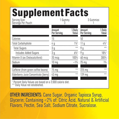 Energy Gummies, 2475mg of Plant-Based Caffeine Chews per Bottle, Long Lasting Energy Boosters, Tropical (33ct)