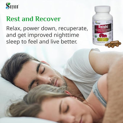 Sayan Reishi Mushroom Extract 90 Capsules/440mg Each – Longevity, Vitality, Wellness & Immune Support Supplement – USDA Organic & Vegan – Non-GMO, No Fillers, or Additives – Always Pure and Potent