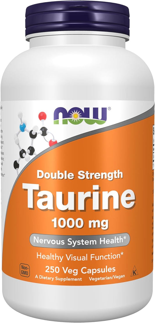 NOW Foods Supplements, Taurine 1,000 mg, Double Strength, Nervous System Health*, 250 Veg Capsules
