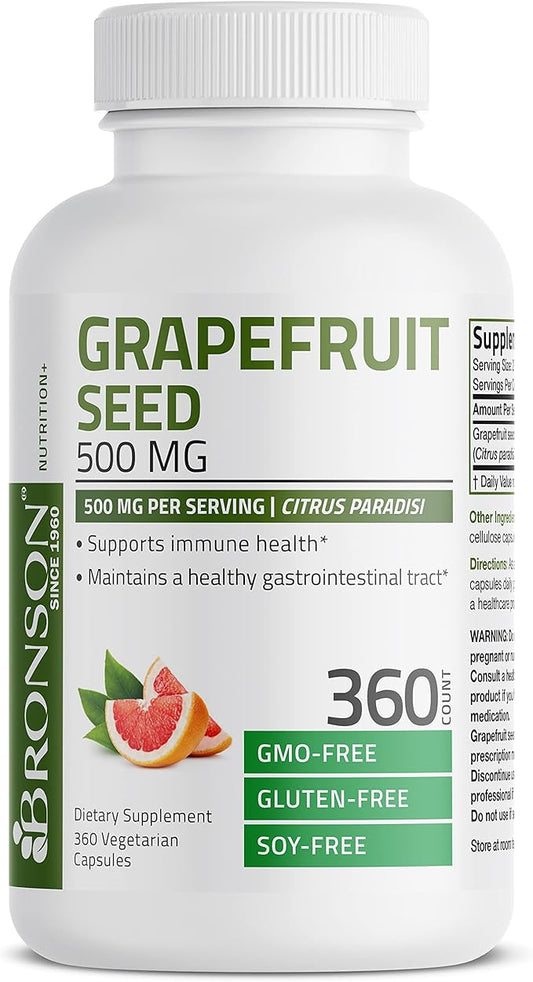 Bronson Grapefruit Seed Extract 500 MG per Serving Citrus Paradisi Supports Immune Health & Helps Maintain a Healthy Gastrointestinal Tract - Non-GMO, 360 Vegetarian Capsules