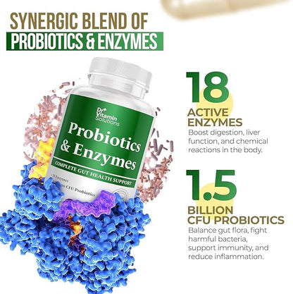 Probiotics and Multi Enzymes with Prebiotics for Digestive Health & Bloating Relief for Women & Men, Enzymes & Probiotics for Gut & Digestion - 30 Caps (1 Bottle, 30 Capsules)
