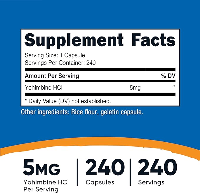 Nutricost Yohimbine HCl 5mg, 240 Capsules (2 Bottles) - Extra Strength - Gluten Free & Non-GMO