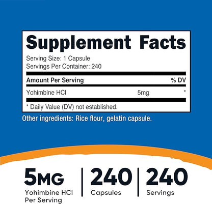 Nutricost Yohimbine HCl 5mg, 240 Capsules (2 Bottles) - Extra Strength - Gluten Free & Non-GMO